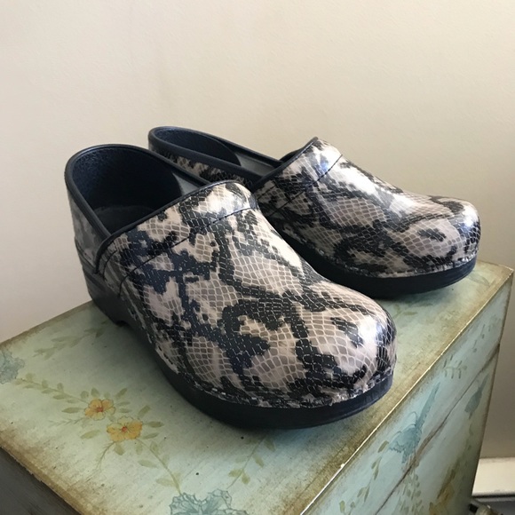 snakeskin clogs